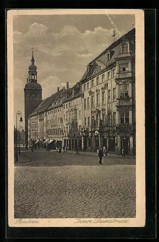 AK Bautzen, Innere Lauenstrasse mit Kirche