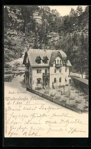 AK Waltersdorf /Sa., Gasthaus Waltersdorfer Mühle mit Garten und Umgebung