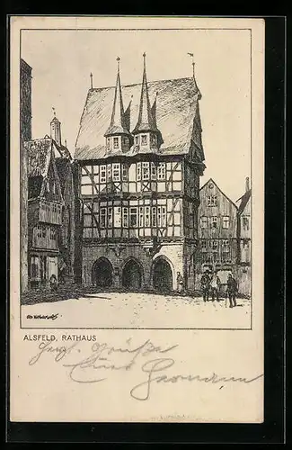 Künstler-AK Otto Ubbelohde: Alsfeld, Rathaus und Marktplatz