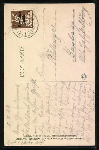 Künstler-AK Dettelbach, Flusspartie mit Brücke