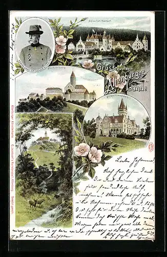 AK Altenburg, Waldpartie, Leuchtenburg, Schloss Hummelshain, Schloss Fröhl. Wiederkunft