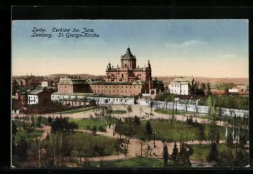 AK Lemberg, St. Georgs-Kirche hinter einem Park