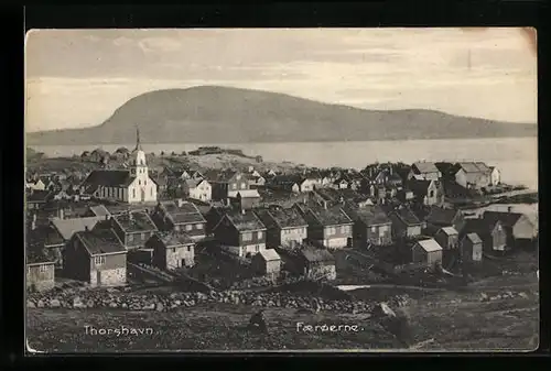 AK Thorshavn, Faeroerne, Ortsansicht aus der Vogelschau