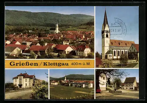 AK Griessen /Klettgau, Kirche der Gemeinde, Fussballfeld, Brunnen