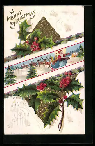 AK Weihnachtsmann im Schlitten, A merry Christmas