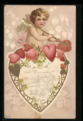 AK Amor mit seinem Pfeil trifft genau in das Herz