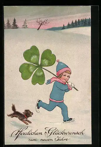 AK Junge mit Riesen Kleeblatt