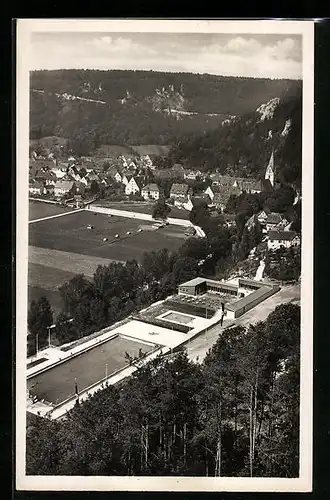 AK Blaubeuren, Freischwimmbad aus der Vogelschau