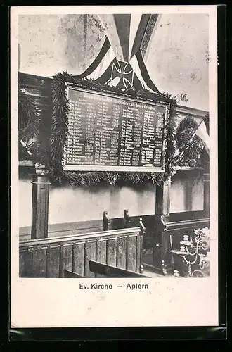 AK Apelern, Ev. Kirche, Tafel mit den Gefallenen Kriegern