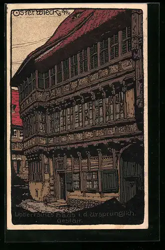 Steindruck-AK Osterwieck a. H., Alte Holzbauten, Libbert`sches Haus in der Mittelstrasse