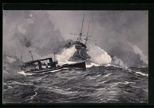 Künstler-AK Willy Stoewer: Torpedo-Boots Angriff in der Nordsee