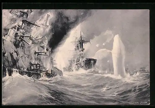 Künstler-AK Willy Stoewer: Vernichtung russischer Kriegsschiffe