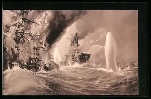 Künstler-AK Willy Stoewer: Vernichtung russischer Kriegsschiffe