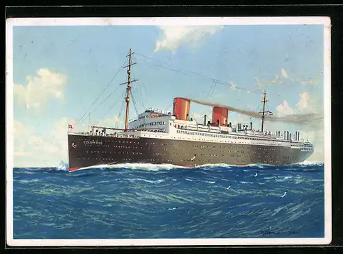 Künstler-AK Robert Schmidt: Passagierschiff Columbus durchpflügt die See