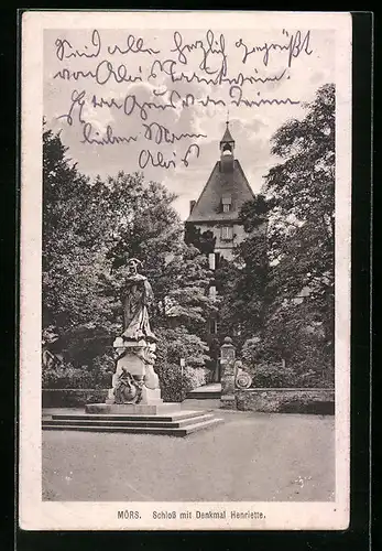 AK Mörs, Schloss mit Denkmal Henriette