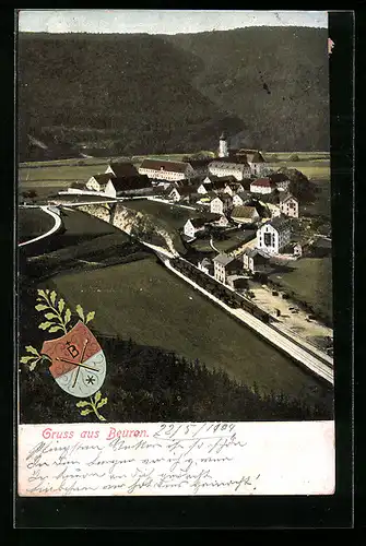 AK Beuron, Ortsansicht aus der Vogelschau, Wappen