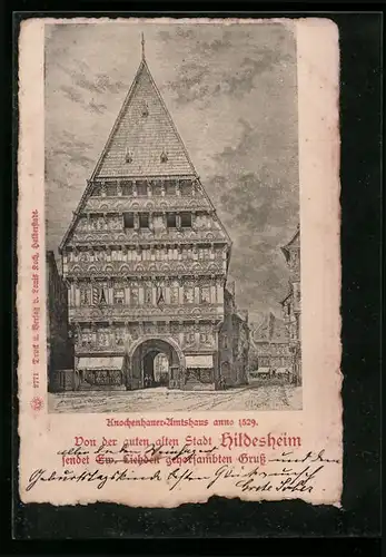 Lithographie Hildesheim, Knochenhauer-Amtshaus anno 1529