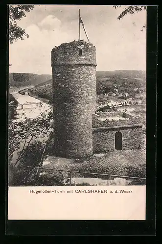 AK Carlshafen a. d. Weser, Blick auf Hugenotten-Turm