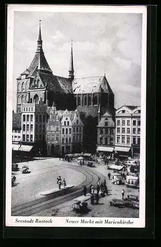 AK Rostock, Neuer Markt mit Marienkirche