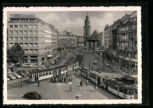 AK Frankfurt /Main, Rossmarkt und Katharinenkirche, Strassenbahn