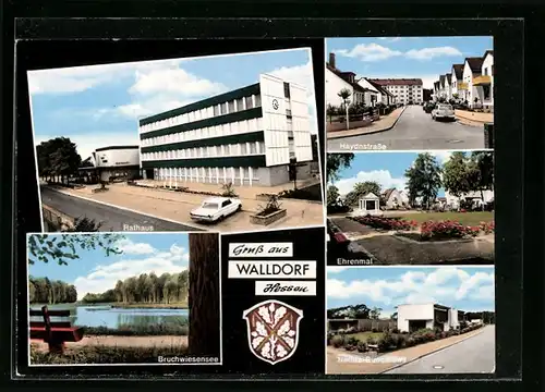 AK Walldorf /Hessen, Rathaus, Haydnstrasse, Ehrenmal, Neutra-Bungalows, Bruchwiesensee