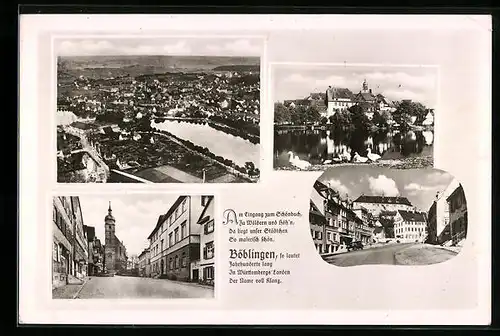 AK Böblingen, Ortsansicht aus der Vogelschau, Blick auf die Kirche