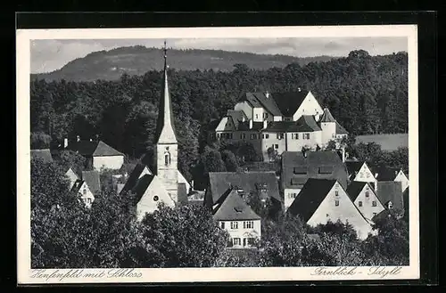 AK Henfenfeld, Ortspartie mit Schloss, Café u. Weinrestaurant, Fr. Emilie Grüner