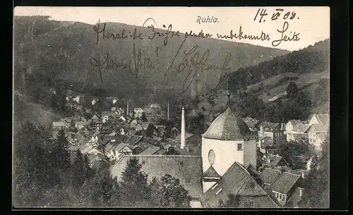 AK Ruhla, Ortsansicht aus der Vogelschau