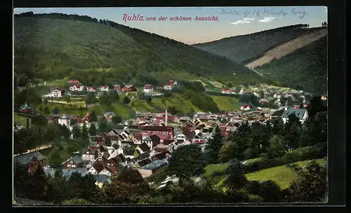 AK Ruhla, Ortsansicht aus der Vogelschau