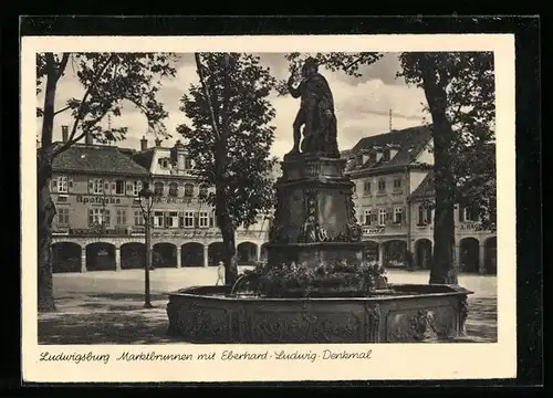 AK Ludwigsburg, Marktbrunnen mit Eberhard-Ludwig-Denkmal