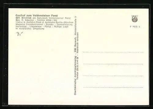 AK Bernheck, Gsthof zum Veldensteiner Forst, Innenansichten