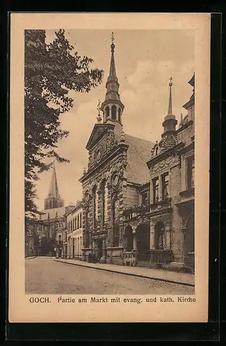 AK Goch, Partie am Markt mit evang. u. kath. Kirche