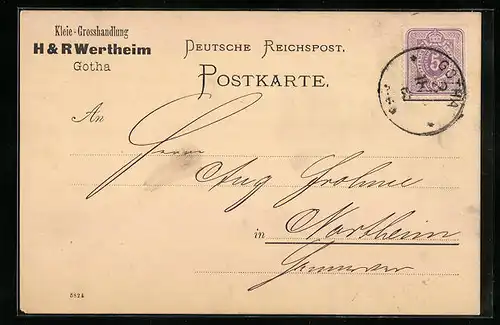 AK Gotha, Korrespondenzkarte H. & R. Wertheim Kleie-Grosshandlung