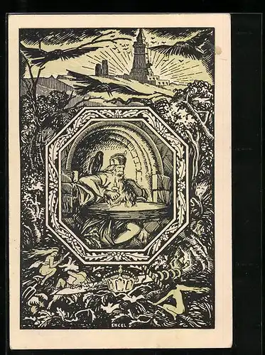 Künstler-AK Frankenhausen /Kyffh., Festpostkarte aus Anlass des 25 jährigen Bestehens des Kyffhäuser-Denkmals 1921