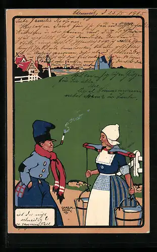 Künstler-AK sign. Chas. K. Cook: Holländer im Gespräch