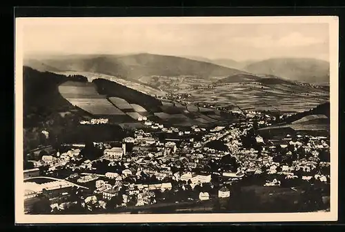 AK Freiwaldau im Altvatergebirge, Gesamtansicht mit Bergen