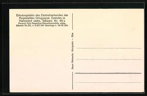 AK Hermsdorf /sächs. Schweiz, Erholungsheim des Zentralverbandes der Angestellten Ortsgruppe Dresden