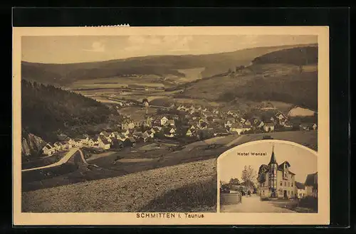 AK Schmitten i. Taunus, Hotel Wenzel, Ortsansicht aus der Vogelschau