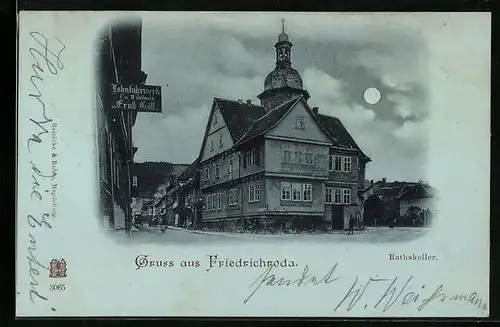 Mondschein-AK Friedrichroda, Blick auf Rathskeller