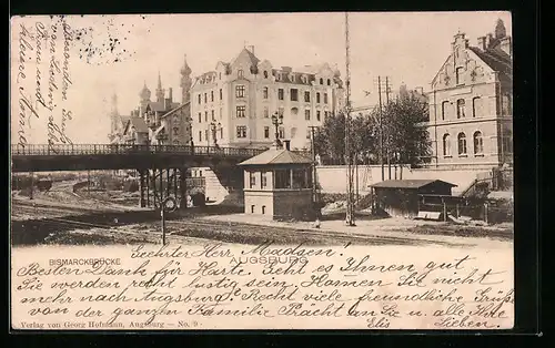 AK Augsburg, Blick zur Bismarckbrücke