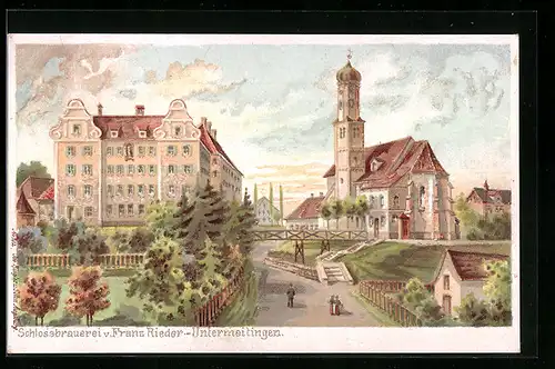 Lithographie Untermeitingen, Schlossbrauerei v. Franz Rieder