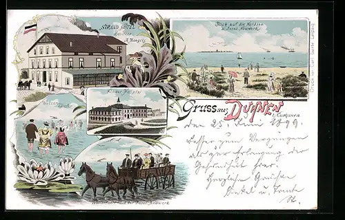Lithographie Duhnen bei Cuxhaven, Strand-Hotel, Kinder Hospiz