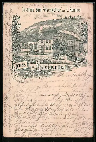 Lithographie Steigerthal, Gasthaus Zum Felsenkeller