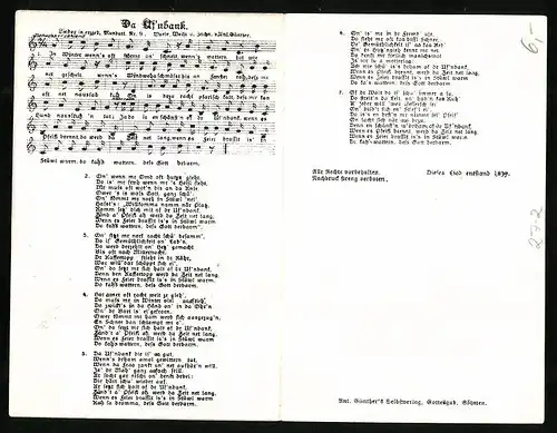 Lied-AK Anton Günther Nr.: Da Of`nbank, Text und Noten