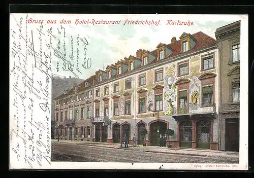 AK Karlsruhe, Partie am Hotel-Restaurant Friedrichshof