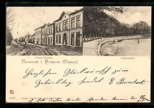 AK Neustadt, Strasse Eutiner Chaussee, Jungfernstieg