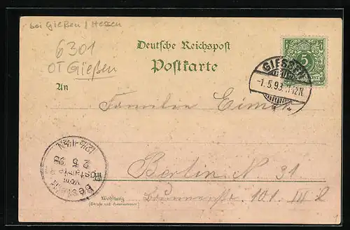 Lithographie Giessen, Partie am Schiffenberg, Innerer Hof, Kapelle, Panorama