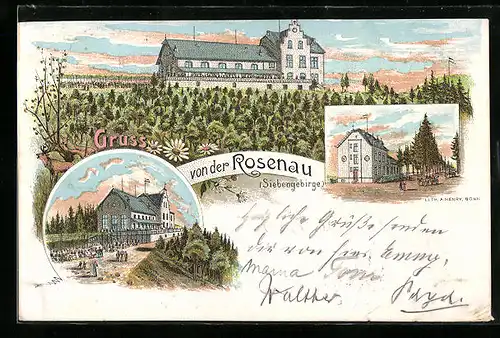 Lithographie Rosenau i. Siebengebirge, Gasthaus Rosenau