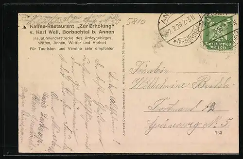 AK Annen i. Borbachtal, Kaffee Weil, Restaurant zur Erholung