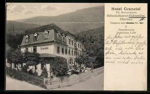 AK Hahnenklee /Oberharz, Hotel Granetal von Ph. Bornemann